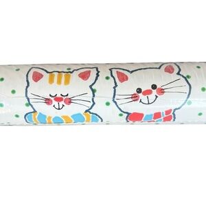 Vintage Cat Kitty Wallpaper Double Roll Polka Dots Flowers Kitschy Sunworthy NOS